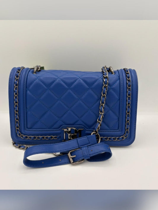 Badgley Misha Quilted Blue Leather Shoulder Bag with Chain Strap