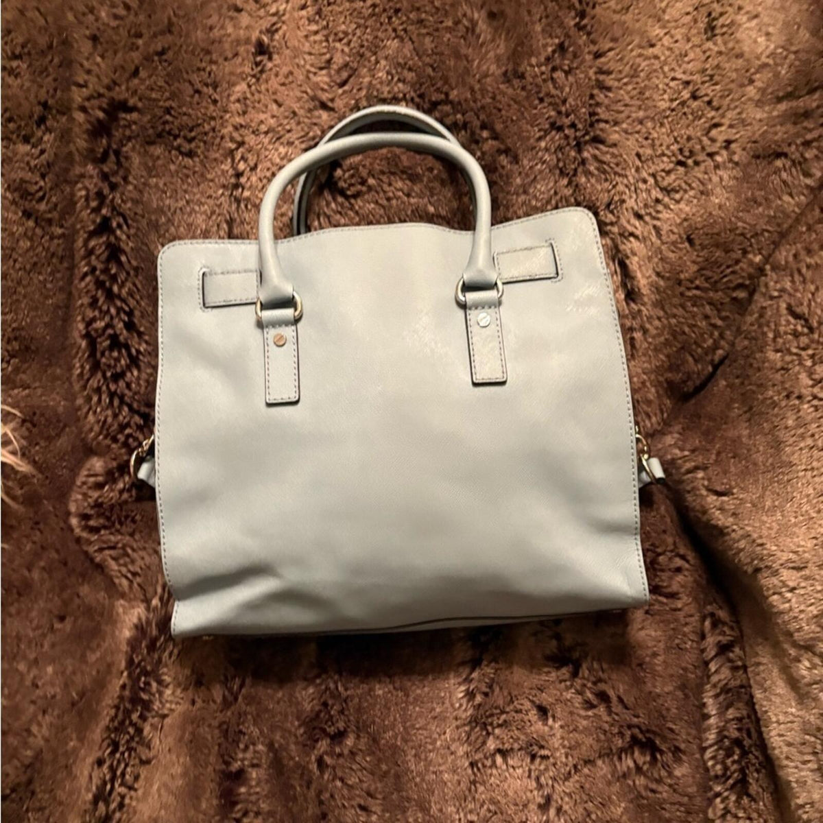 Michael Kors Light Blue Saffiano Leather Tote Bag with Gold Chain and Scarf