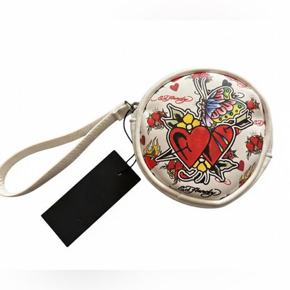 Ed Hardy Heart Butterfly Round Coin Purse Wristlet NWT Y2K