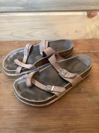 Birkenstock Taupe Leather Adjustable Strap Sandals 7.5