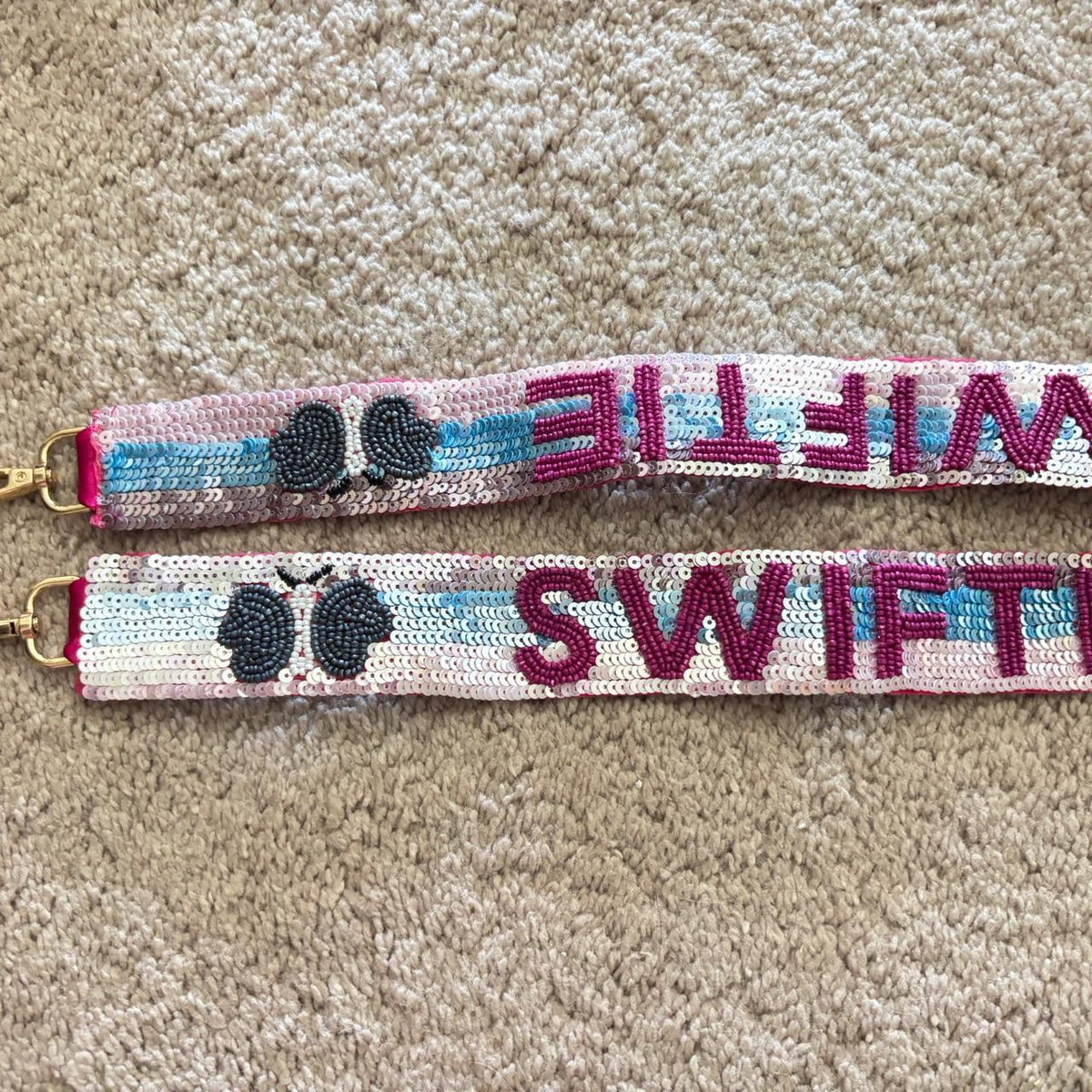 Sequin Embellished 'Swiftie' Strap with Butterfly Design - Multi Color Pink