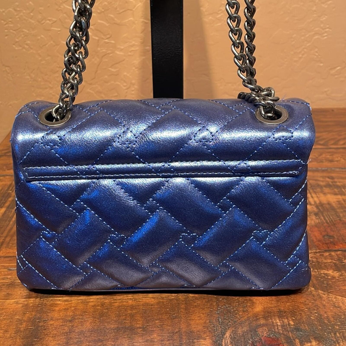 Betsey Johnson Blue Quilted Heart Crossbody Bag with Chain Strap
