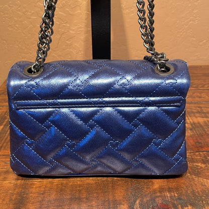 Betsey Johnson Blue Quilted Heart Crossbody Bag with Chain Strap