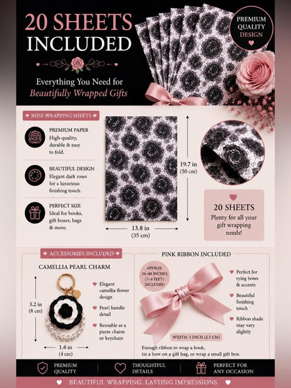 Dark Romance Gift Wrap Bundle 20 Rose Sheets Purse Charm Keychain