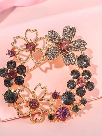 Vintage Pink Rhinestone Floral Brooch Bouquet Pin Wedding Gift