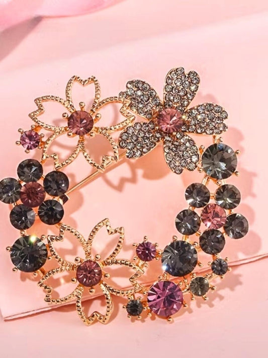 Vintage Pink Rhinestone Floral Brooch Bouquet Pin Wedding Gift