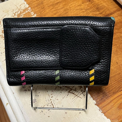 Brighton Black Leather Women's Crossbody Wallet with Colorful Accents