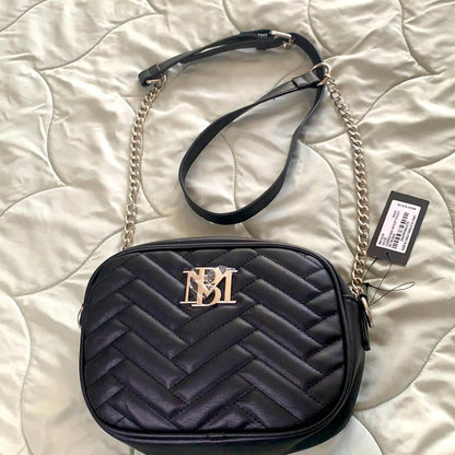 Badgley Mischka Black Vegan Leather Shoulder Bag with Chain Strap  nwt