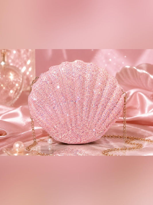 Pink Glitter Shell Crossbody Bag Mermaidcore Coquette Wedding Glam Purse
