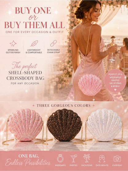 Pink Glitter Shell Crossbody Bag Mermaidcore Coquette Wedding Glam Purse