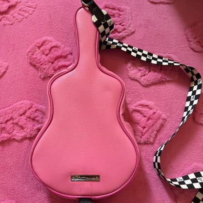 Betsey Johnson Pink Rockstar Guitar Purse & Cow Print Cowboy Hat Keychain