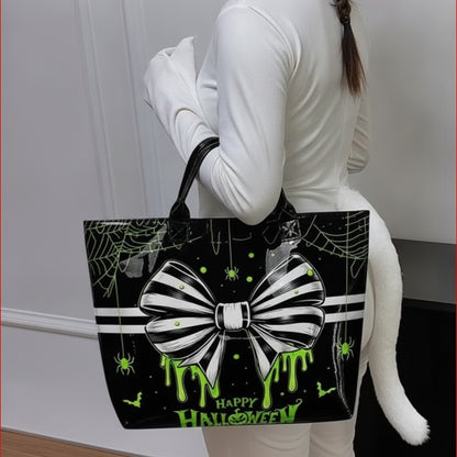 Halloween Themed Black Tote Bag with Dripping Bow Design nwot