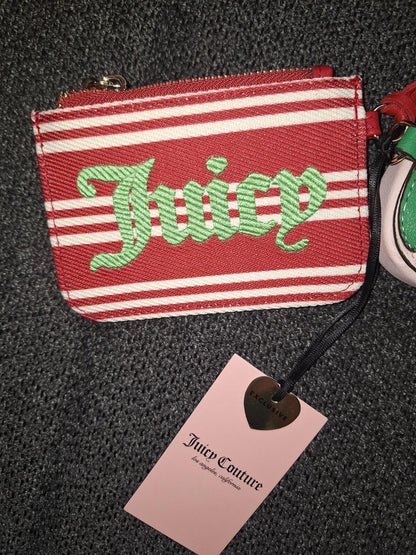 EXCLUSIVE Juicy Couture Red Stripe Wallet strawberry coin purse w charm