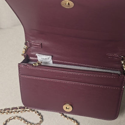 Badgley Mischka Burgundy Vegan Leather Ruched Crossbody Bag Gold Chain Strap