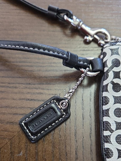 Coach Signature Canvas Wristlet Black White