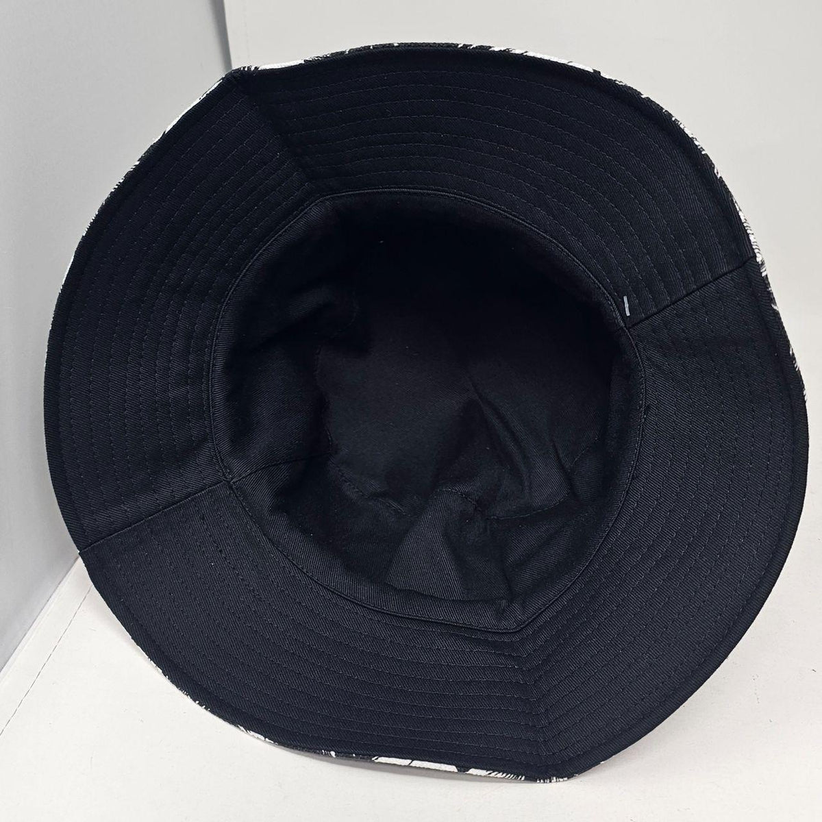 Eldra Reversible Black and White Palm Print Cotton Bucket Hat with Wired Brim