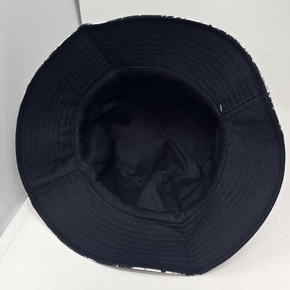 Eldra Reversible Black and White Palm Print Cotton Bucket Hat with Wired Brim