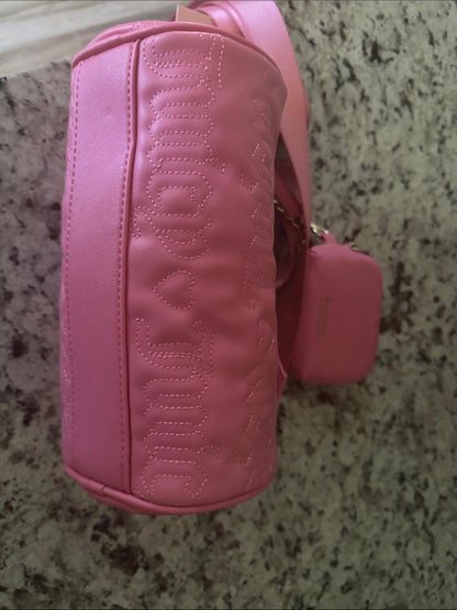 Juicy Couture Pink Quilted Barrel Crossbody Bag with Gold Chain Accent