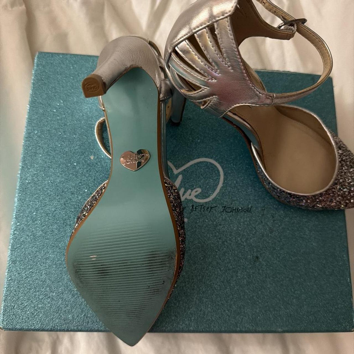Blue by Betsey Johnson Silver Metallic Glitter Pointed Toe Heels Size 7.5
