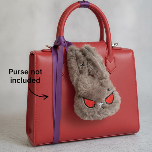 Brown Angry Zombie Bunny Fur Charm with Red Eyes for Bags or keychains