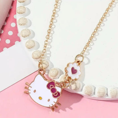 Hello Kitty Gold Tone Necklace with Pink Heart Charm - New with Tags