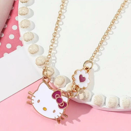 Hello Kitty Gold Tone Necklace with Pink Heart Charm - New with Tags