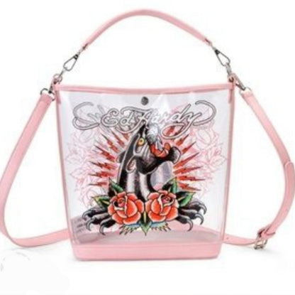 Ed Hardy Clear PVC Bucket Bag Panther Roses NWT