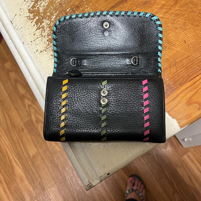 Brighton Black Leather Women's Crossbody Wallet with Colorful Accents