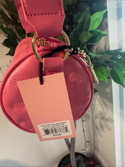 Juicy Couture Pink Quilted Barrel Crossbody Bag with Gold Chain Accent