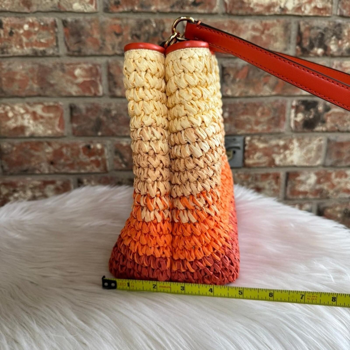 Michael Kors Woven Straw Ombre Tote Bag with Red Trim - Multi-Color Shoulder Bag