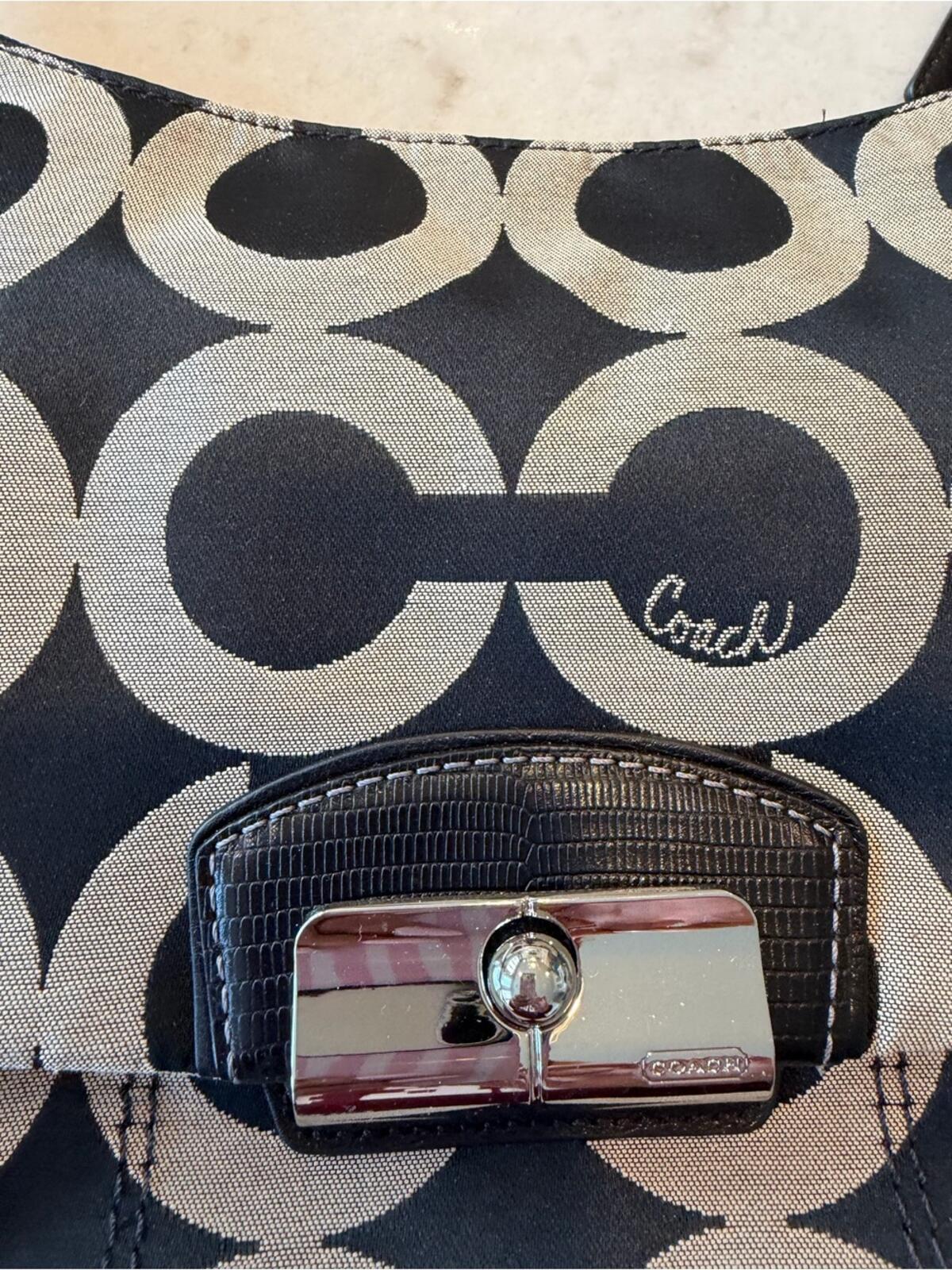Coach Hamptons Brown Signature Canvas Hobo Shoulder Bag