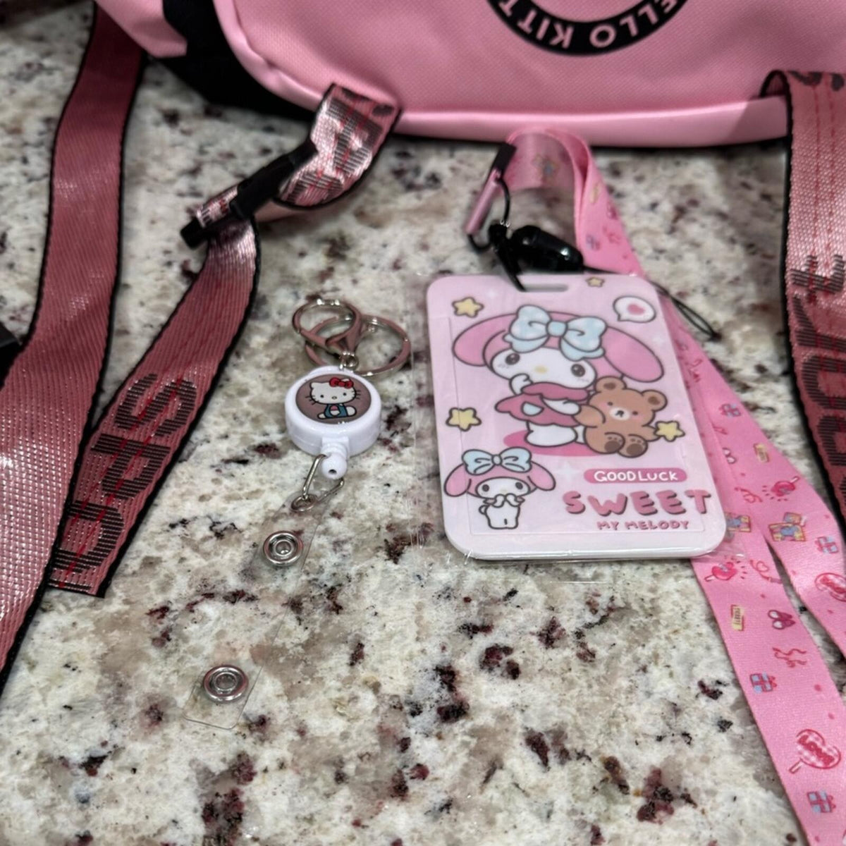 NWOT Hello Kitty Pink and Black Backpack bundle with lanyard