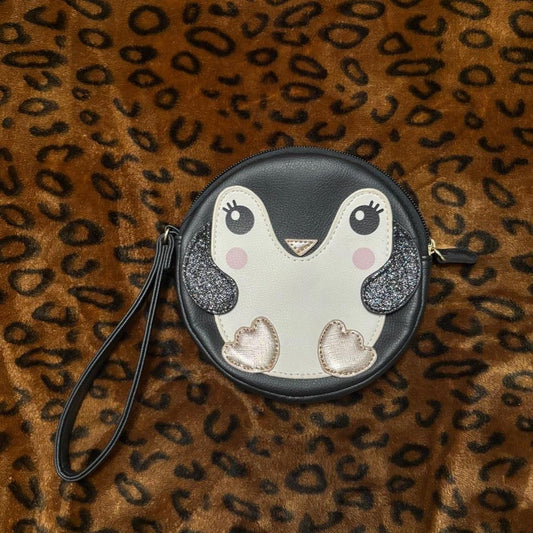 Luv Betsey Johnson Penguin Wristlet Coin Purse Pouch Black Glitter Kawaii