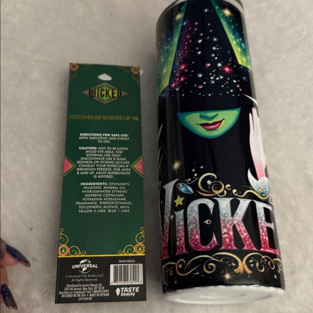 Wicked Musical Themed Party Decor Set with Bag, Lip Oil, and Tumbler nwot