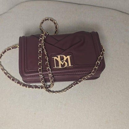 Badgley Mischka Burgundy Vegan Leather Ruched Crossbody Bag Gold Chain Strap