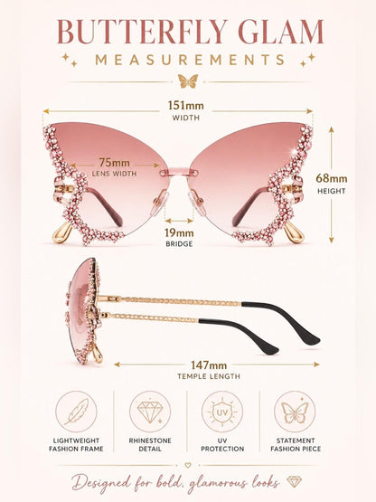 Sanrio rose Ombre Butterfly Rhinestone Sunglasses