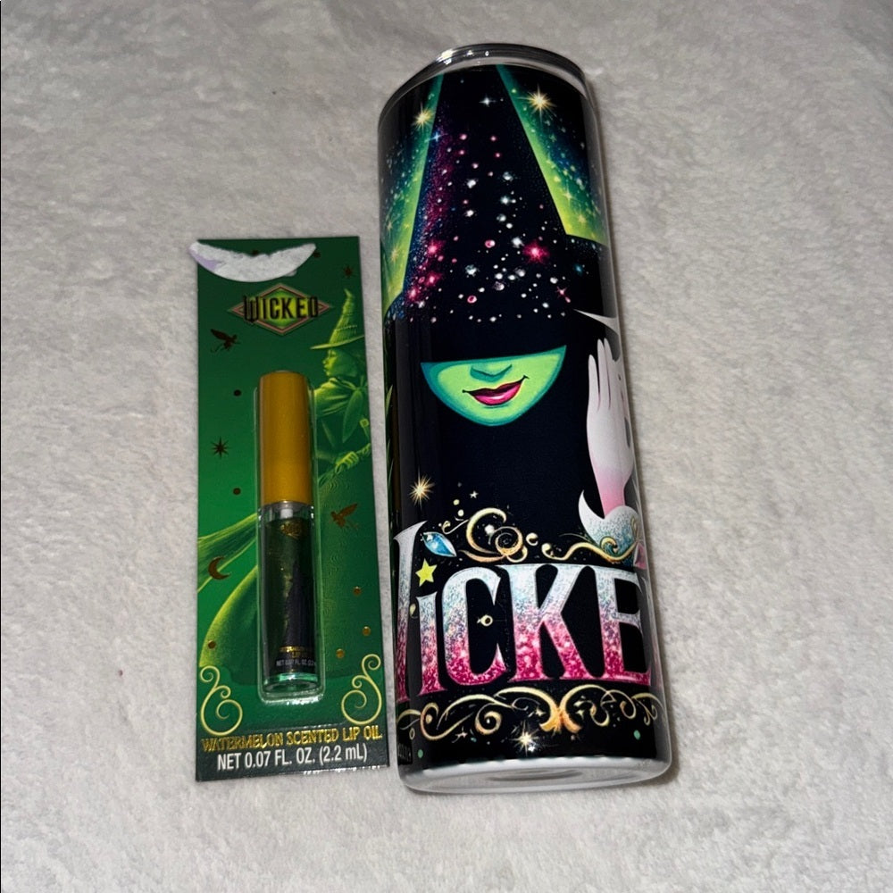 Wicked Musical Themed Party Decor Set with Bag, Lip Oil, and Tumbler nwot