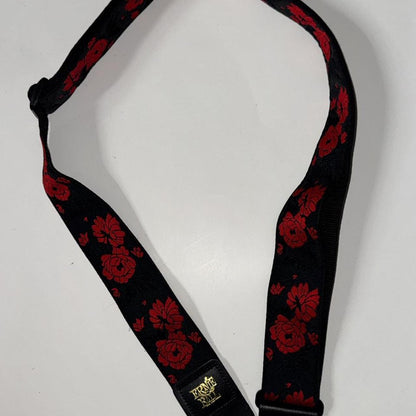 Ernie Ball Floral Guitar Strap Adjustable Black Red Convertible Purse Bag Strap