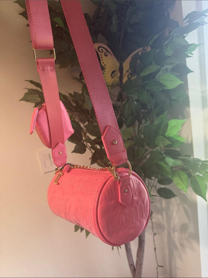 Juicy Couture Pink Quilted Barrel Crossbody Bag with Gold Chain Accent