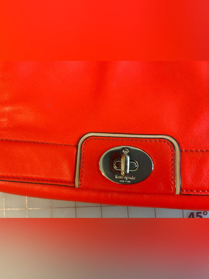 Kate Spade Red Coral Leather Crossbody Bag with Striped Interior