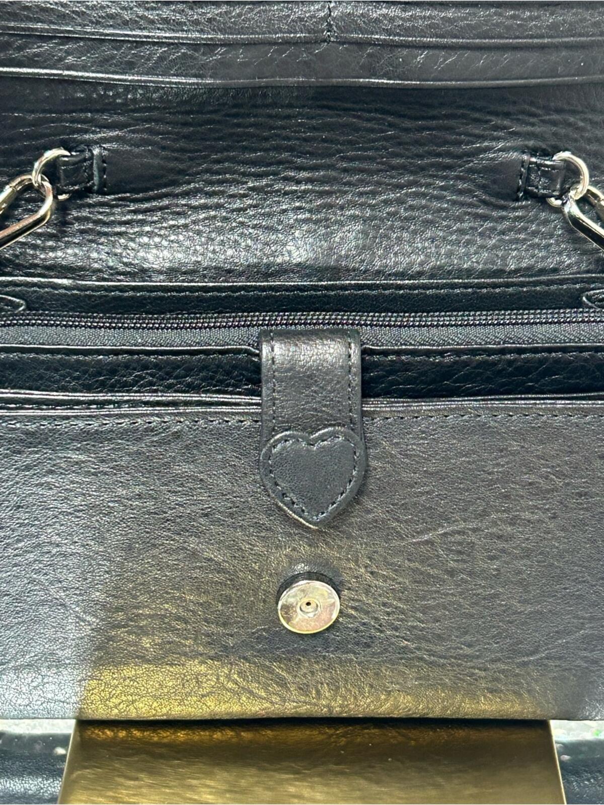 Brighton Black and Brown Leather Shoulder Bag with Silver-Tone Clasp