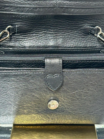 Brighton Black and Brown Leather Shoulder Bag with Silver-Tone Clasp