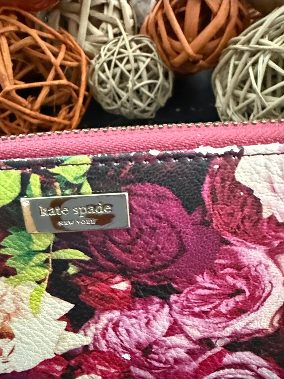 Kate Spade Floral Zip Around Wallet Wristlet Pink Rose
