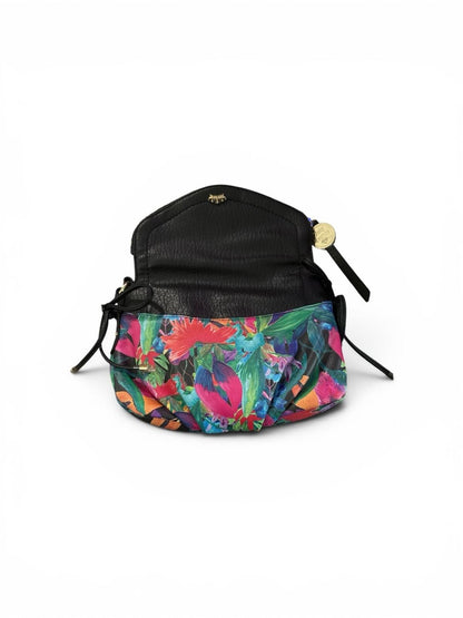 Juicy Couture Women's Floral Print Shoulder Bag with Black Leather Flap