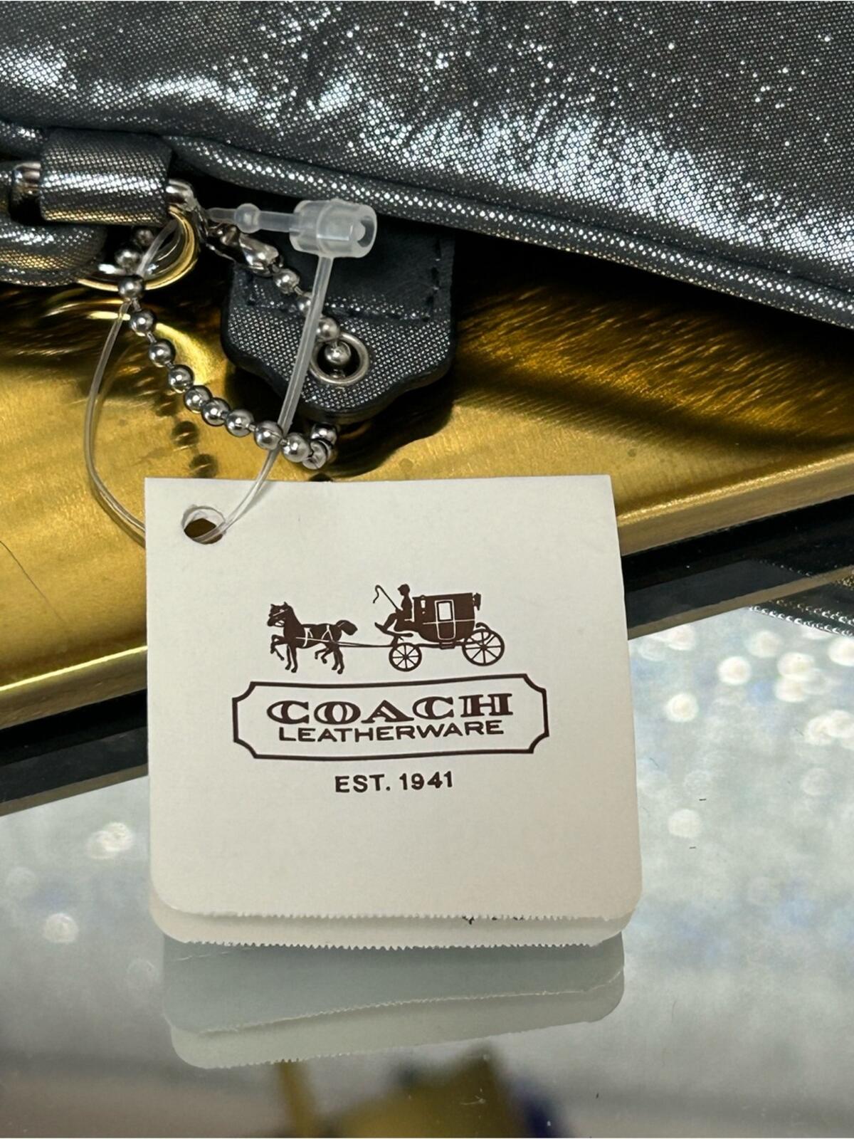Coach Poppy Metallic Silver Wristlet Gold Accent NWT