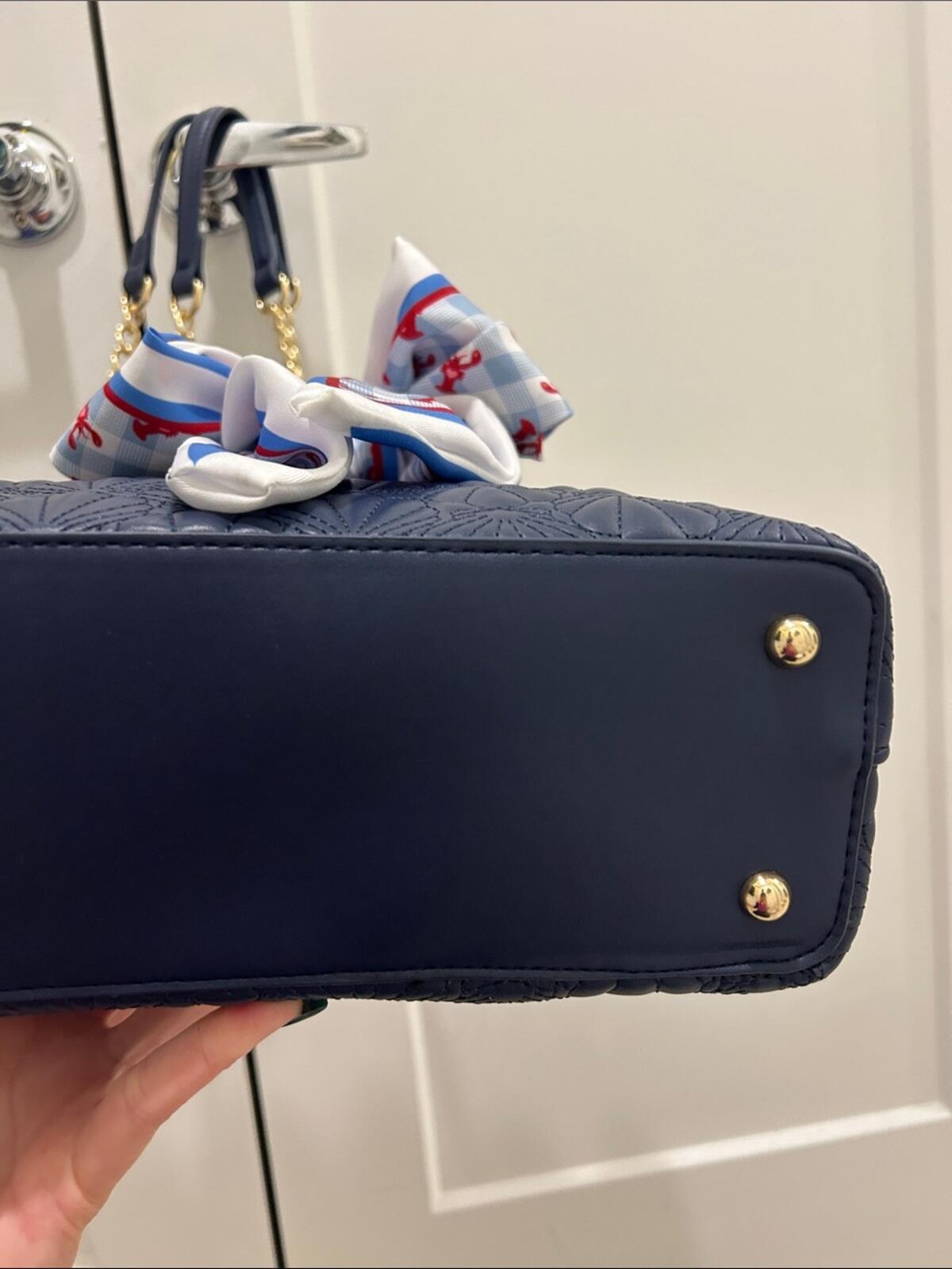 Betsey Johnson Navy Blue Quilted Shell "XOTOTE" Shoulder Bag w Scarf (NWT)