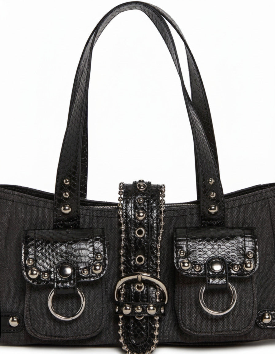 Dolls Kill Women's Black Shoulder Bag w Buckle and Studded Accents NWT Viscious