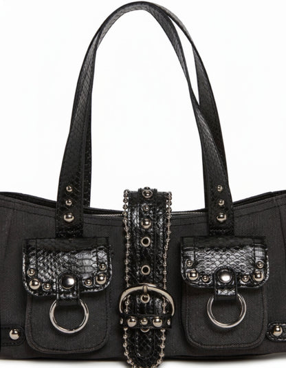 Dolls Kill Women's Black Shoulder Bag w Buckle and Studded Accents NWT Viscious
