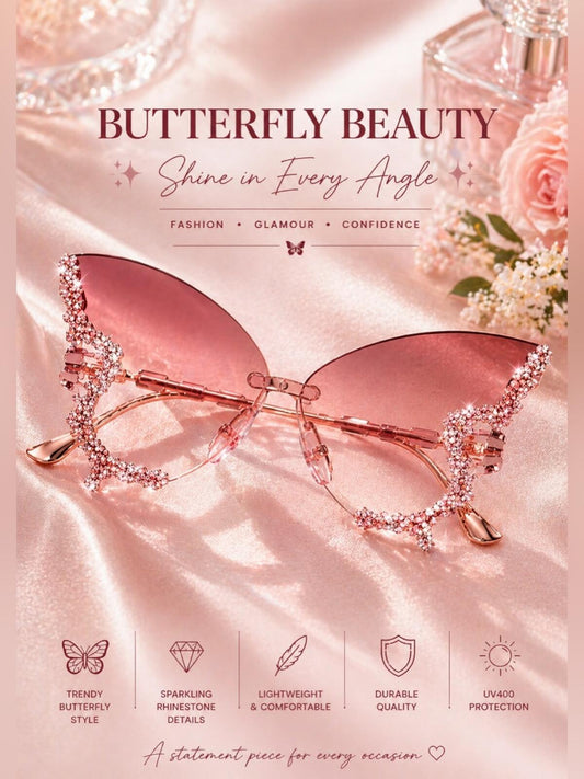 Sanrio rose Ombre Butterfly Rhinestone Sunglasses