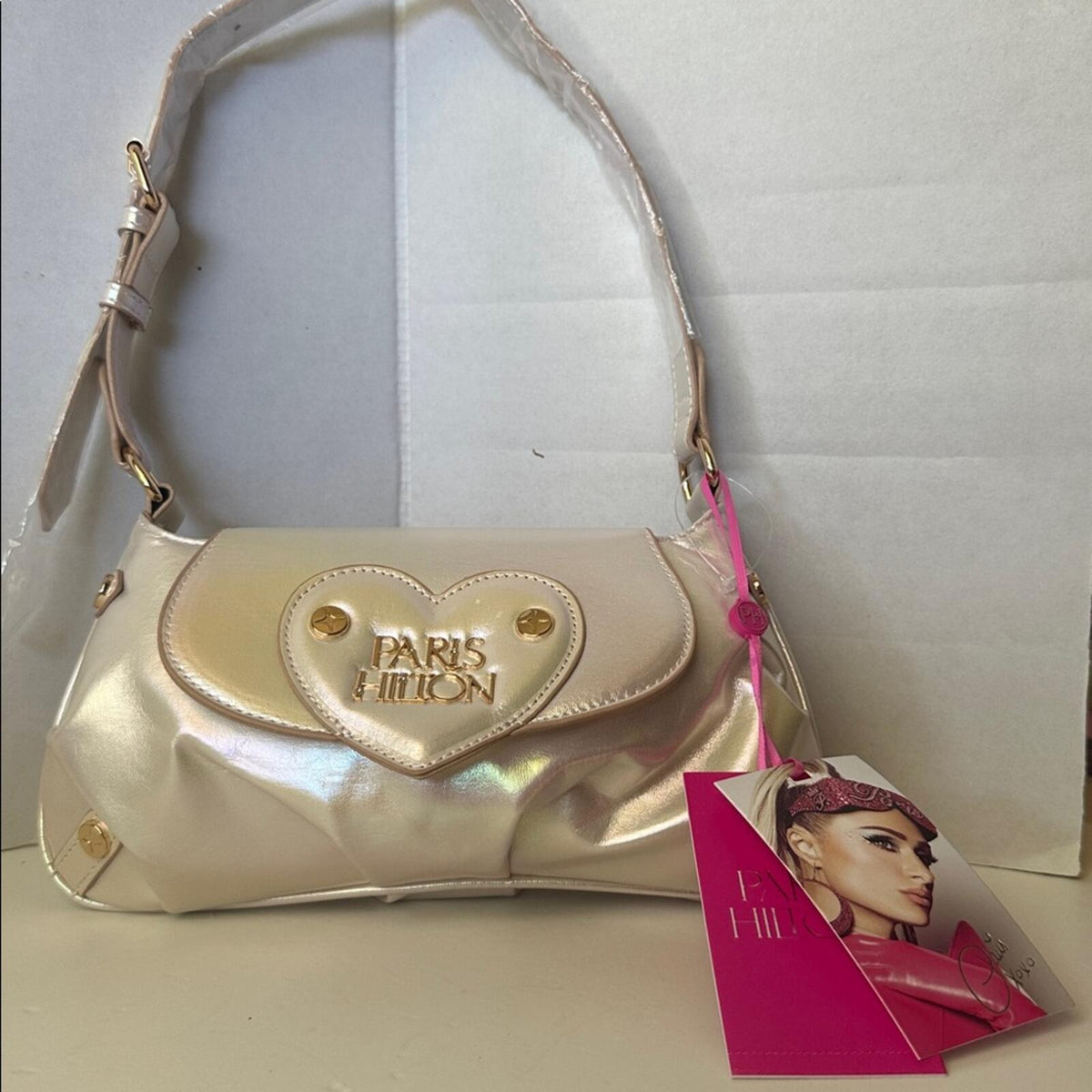 Paris Hilton Iridescent White Shoulder Bag with Heart Detail - New with Tags